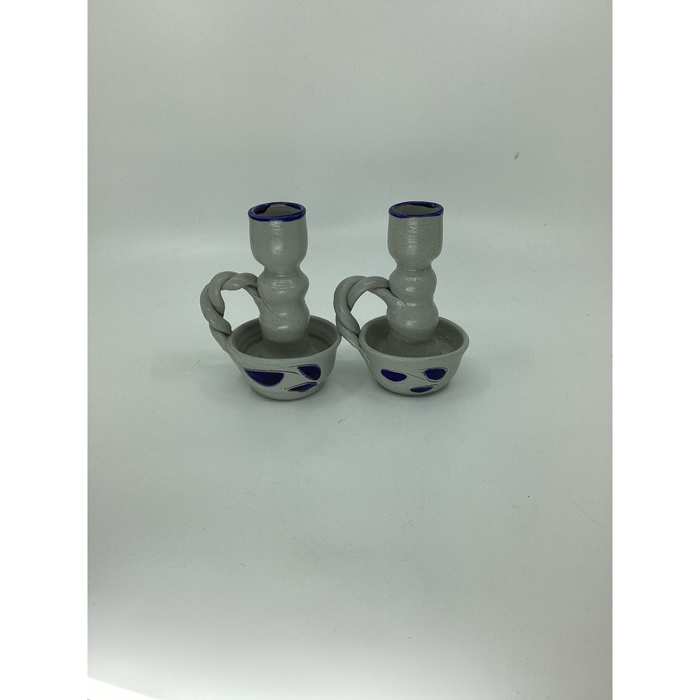 Williamsburg Pottery VA Salt Glazed Stoneware Chamberstick Candle Holders Set 2